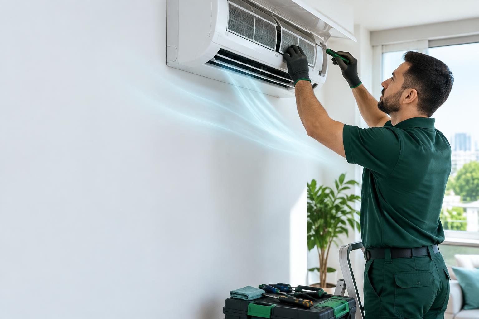 Técnico da Air Repairs fazendo manutenção em um equipamento de linha branca
